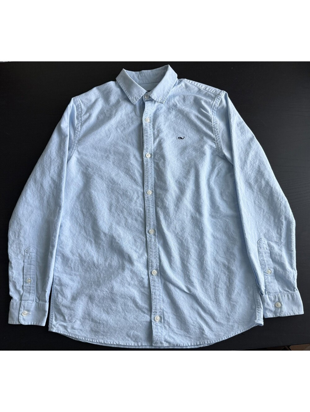 Vineyard Vines Whale Shirt Boys XL 18 Light Blue Cotton Oxford Long Sleeve